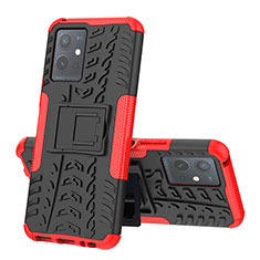 Funda Bumper Silicona y Plastico Mate Carcasa con Soporte JX1 para Vivo T1 5G India Rojo