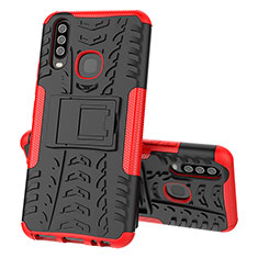 Funda Bumper Silicona y Plastico Mate Carcasa con Soporte JX1 para Vivo Y11 Rojo