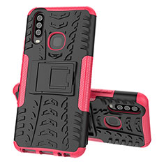 Funda Bumper Silicona y Plastico Mate Carcasa con Soporte JX1 para Vivo Y12 Rosa Roja