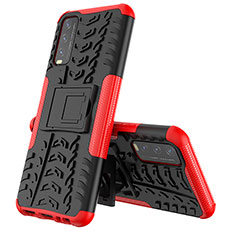 Funda Bumper Silicona y Plastico Mate Carcasa con Soporte JX1 para Vivo Y12G Rojo