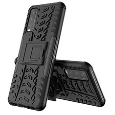 Funda Bumper Silicona y Plastico Mate Carcasa con Soporte JX1 para Vivo Y12s (2021) Negro