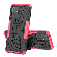 Funda Bumper Silicona y Plastico Mate Carcasa con Soporte JX1 para Vivo Y52t 5G Rosa Roja