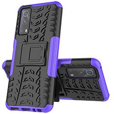 Funda Bumper Silicona y Plastico Mate Carcasa con Soporte JX1 para Vivo Y72 5G Morado