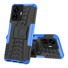 Funda Bumper Silicona y Plastico Mate Carcasa con Soporte JX1 para Vivo Y77e 5G Azul