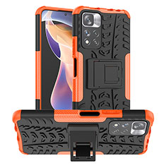 Funda Bumper Silicona y Plastico Mate Carcasa con Soporte JX1 para Xiaomi Mi 11i 5G (2022) Naranja