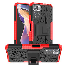 Funda Bumper Silicona y Plastico Mate Carcasa con Soporte JX1 para Xiaomi Mi 11i 5G (2022) Rojo