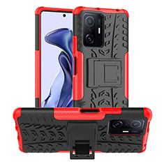Funda Bumper Silicona y Plastico Mate Carcasa con Soporte JX1 para Xiaomi Mi 11T 5G Rojo