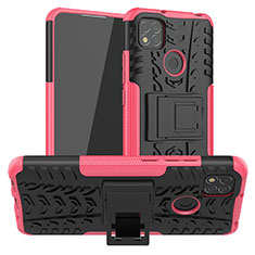 Funda Bumper Silicona y Plastico Mate Carcasa con Soporte JX1 para Xiaomi POCO C31 Rosa Roja