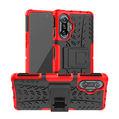 Funda Bumper Silicona y Plastico Mate Carcasa con Soporte JX1 para Xiaomi Poco F3 GT 5G Rojo