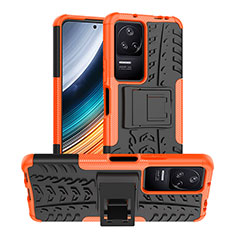 Funda Bumper Silicona y Plastico Mate Carcasa con Soporte JX1 para Xiaomi Poco F4 5G Naranja