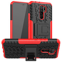 Funda Bumper Silicona y Plastico Mate Carcasa con Soporte JX1 para Xiaomi Poco M2 Rojo