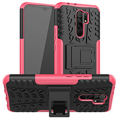 Funda Bumper Silicona y Plastico Mate Carcasa con Soporte JX1 para Xiaomi Poco M2 Rosa Roja