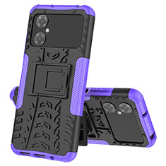 Funda Bumper Silicona y Plastico Mate Carcasa con Soporte JX1 para Xiaomi Poco M4 5G Morado