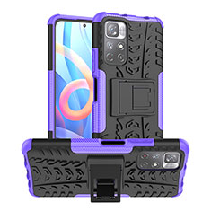 Funda Bumper Silicona y Plastico Mate Carcasa con Soporte JX1 para Xiaomi Poco M4 Pro 5G Morado