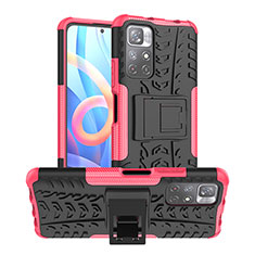 Funda Bumper Silicona y Plastico Mate Carcasa con Soporte JX1 para Xiaomi Poco M4 Pro 5G Rosa Roja