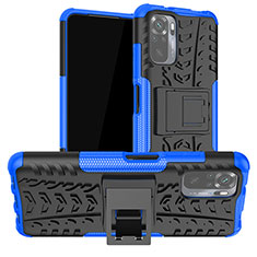 Funda Bumper Silicona y Plastico Mate Carcasa con Soporte JX1 para Xiaomi Poco M5S Azul
