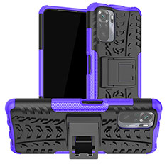 Funda Bumper Silicona y Plastico Mate Carcasa con Soporte JX1 para Xiaomi Poco M5S Morado