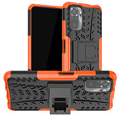 Funda Bumper Silicona y Plastico Mate Carcasa con Soporte JX1 para Xiaomi Poco M5S Naranja