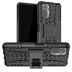 Funda Bumper Silicona y Plastico Mate Carcasa con Soporte JX1 para Xiaomi Poco M5S Negro