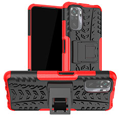 Funda Bumper Silicona y Plastico Mate Carcasa con Soporte JX1 para Xiaomi Poco M5S Rojo