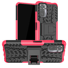 Funda Bumper Silicona y Plastico Mate Carcasa con Soporte JX1 para Xiaomi Poco M5S Rosa Roja