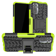 Funda Bumper Silicona y Plastico Mate Carcasa con Soporte JX1 para Xiaomi Poco M5S Verde