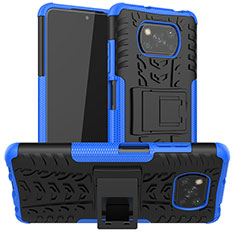 Funda Bumper Silicona y Plastico Mate Carcasa con Soporte JX1 para Xiaomi Poco X3 Azul