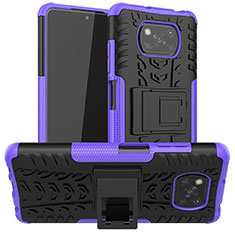 Funda Bumper Silicona y Plastico Mate Carcasa con Soporte JX1 para Xiaomi Poco X3 Morado