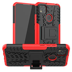 Funda Bumper Silicona y Plastico Mate Carcasa con Soporte JX1 para Xiaomi Redmi 9 Activ Rojo