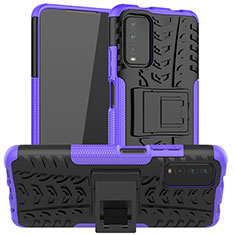 Funda Bumper Silicona y Plastico Mate Carcasa con Soporte JX1 para Xiaomi Redmi 9 Power Morado