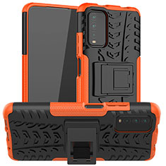 Funda Bumper Silicona y Plastico Mate Carcasa con Soporte JX1 para Xiaomi Redmi 9 Power Naranja