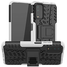 Funda Bumper Silicona y Plastico Mate Carcasa con Soporte JX1 para Xiaomi Redmi 9 Power Plata