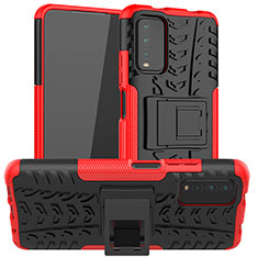 Funda Bumper Silicona y Plastico Mate Carcasa con Soporte JX1 para Xiaomi Redmi 9 Power Rojo