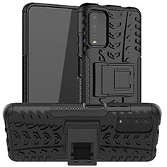 Funda Bumper Silicona y Plastico Mate Carcasa con Soporte JX1 para Xiaomi Redmi 9T 4G Negro