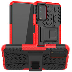 Funda Bumper Silicona y Plastico Mate Carcasa con Soporte JX1 para Xiaomi Redmi 9T 4G Rojo