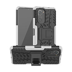 Funda Bumper Silicona y Plastico Mate Carcasa con Soporte JX1 para Xiaomi Redmi K40 5G Plata