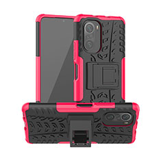 Funda Bumper Silicona y Plastico Mate Carcasa con Soporte JX1 para Xiaomi Redmi K40 5G Rosa Roja