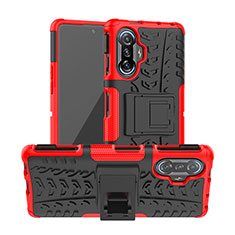 Funda Bumper Silicona y Plastico Mate Carcasa con Soporte JX1 para Xiaomi Redmi K40 Gaming 5G Rojo