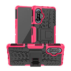 Funda Bumper Silicona y Plastico Mate Carcasa con Soporte JX1 para Xiaomi Redmi K40 Gaming 5G Rosa Roja