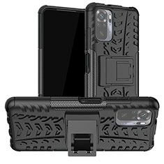 Funda Bumper Silicona y Plastico Mate Carcasa con Soporte JX1 para Xiaomi Redmi Note 10 4G Negro