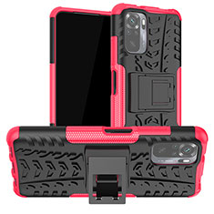 Funda Bumper Silicona y Plastico Mate Carcasa con Soporte JX1 para Xiaomi Redmi Note 10 4G Rosa Roja