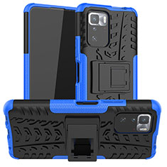 Funda Bumper Silicona y Plastico Mate Carcasa con Soporte JX1 para Xiaomi Redmi Note 10 Pro 5G Azul