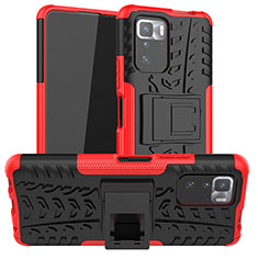 Funda Bumper Silicona y Plastico Mate Carcasa con Soporte JX1 para Xiaomi Redmi Note 10 Pro 5G Rojo