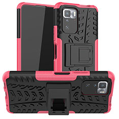 Funda Bumper Silicona y Plastico Mate Carcasa con Soporte JX1 para Xiaomi Redmi Note 10 Pro 5G Rosa Roja