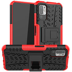 Funda Bumper Silicona y Plastico Mate Carcasa con Soporte JX1 para Xiaomi Redmi Note 10T 5G Rojo