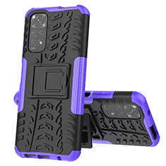 Funda Bumper Silicona y Plastico Mate Carcasa con Soporte JX1 para Xiaomi Redmi Note 11 4G (2022) Morado