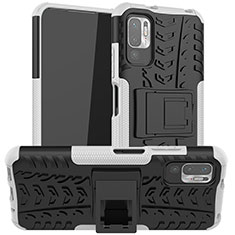 Funda Bumper Silicona y Plastico Mate Carcasa con Soporte JX1 para Xiaomi Redmi Note 11 SE 5G Plata