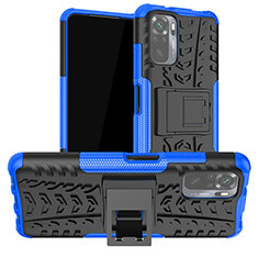 Funda Bumper Silicona y Plastico Mate Carcasa con Soporte JX1 para Xiaomi Redmi Note 11 SE India 4G Azul