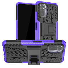 Funda Bumper Silicona y Plastico Mate Carcasa con Soporte JX1 para Xiaomi Redmi Note 11 SE India 4G Morado