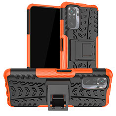 Funda Bumper Silicona y Plastico Mate Carcasa con Soporte JX1 para Xiaomi Redmi Note 11 SE India 4G Naranja